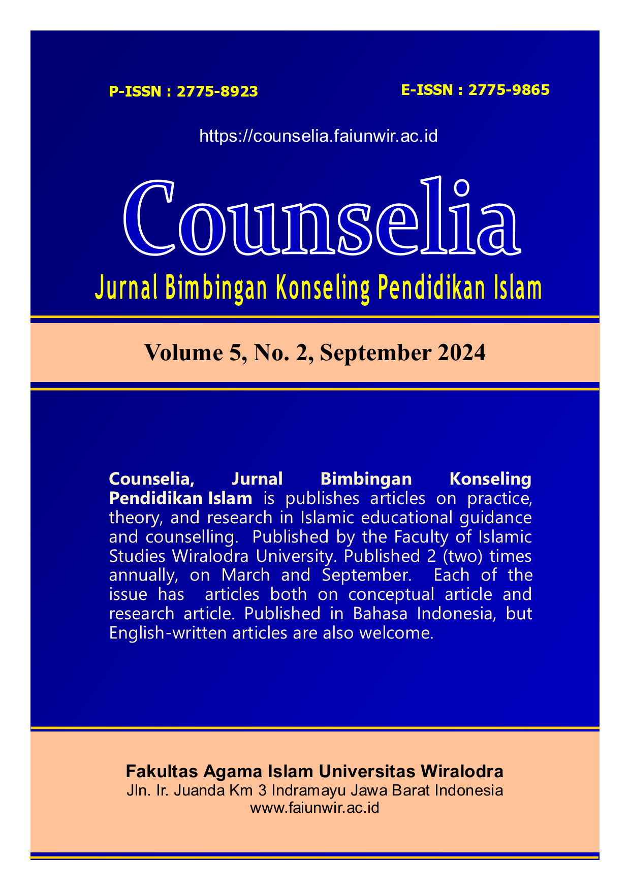 					View Vol. 5 No. 2 (2024): Jurnal Counselia; Bimbingan Konseling Pendidikan Islam
				